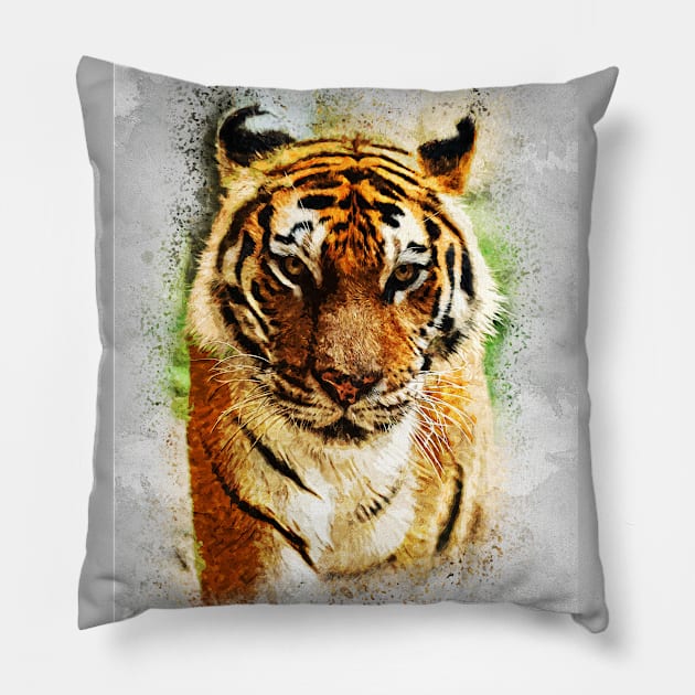 Magnificent Bengal TIGER Abstract Watercolor artwork for the animal lovers Pillow by Naumovski