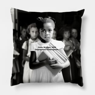 Black History Month: Ruby Bridges, A Journey Beyond the School Doors on a Dark Background Pillow