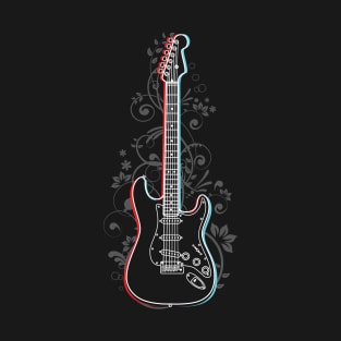 S-Style Electric Guitar 3D Outline Flowering Vines T-Shirt