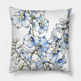 Blue Delphinium Flowers Pillow