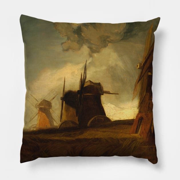 Drainage Mills in the Fens, Croyland, Lincolnshire by John Sell Cotman Pillow by Classic Art Stall