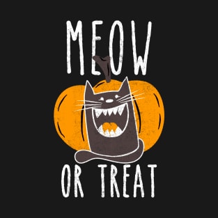 Meow or Treat Halloween Cat and Pumpkin T-Shirt