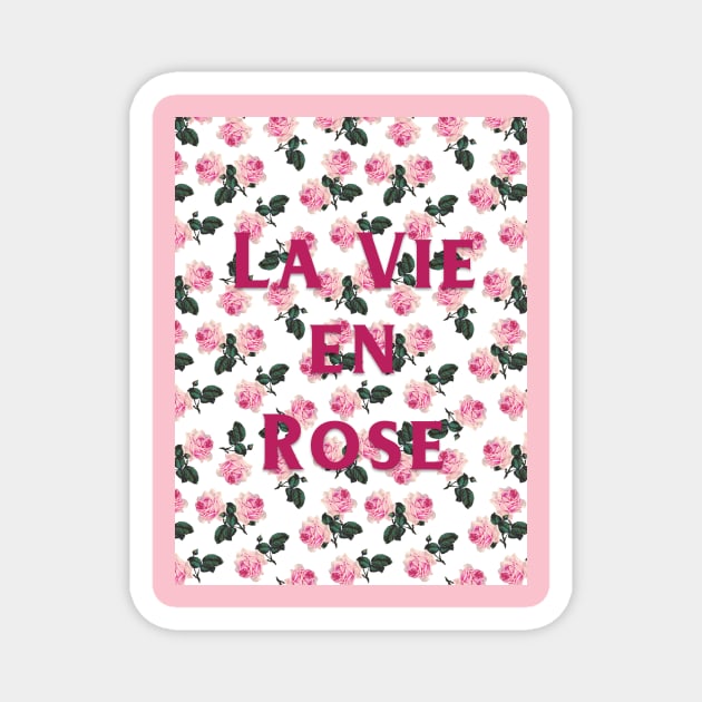 La Vie En Rose - Pink Vintage Roses on White Magnet by bettyretro