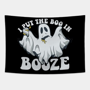 I Put The Boo In Booze Funny Halloween Ghost Drinking Party Costume Tapestry