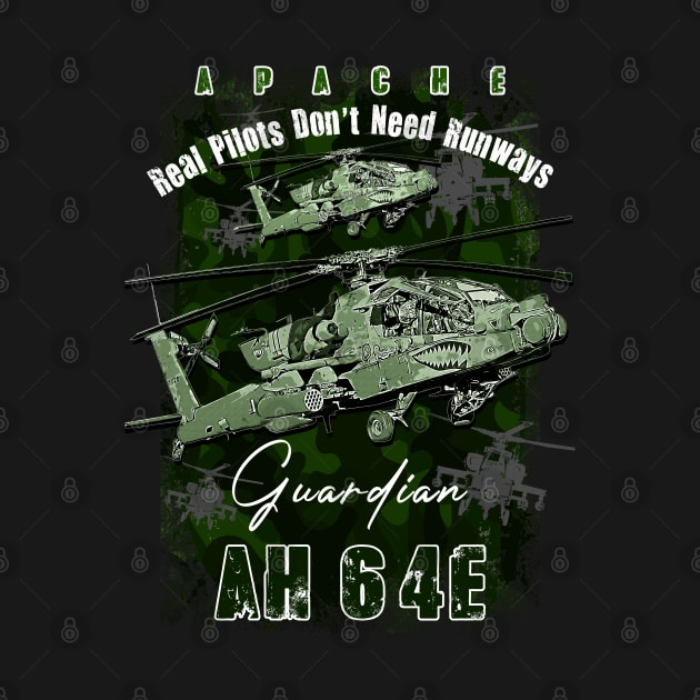 AH64 Apache Us Air Force  attack helicopter with cool saying REAL PILOTS DON'T NEED RUNWAYS by aeroloversclothing