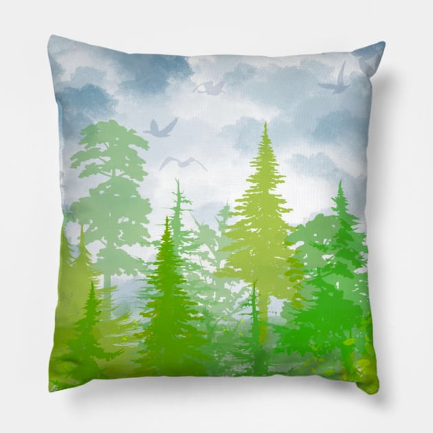 Green forest and blue sky Pillow by weilertsen