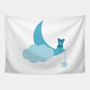 Teddy Bear on the moon - Blue version Tapestry