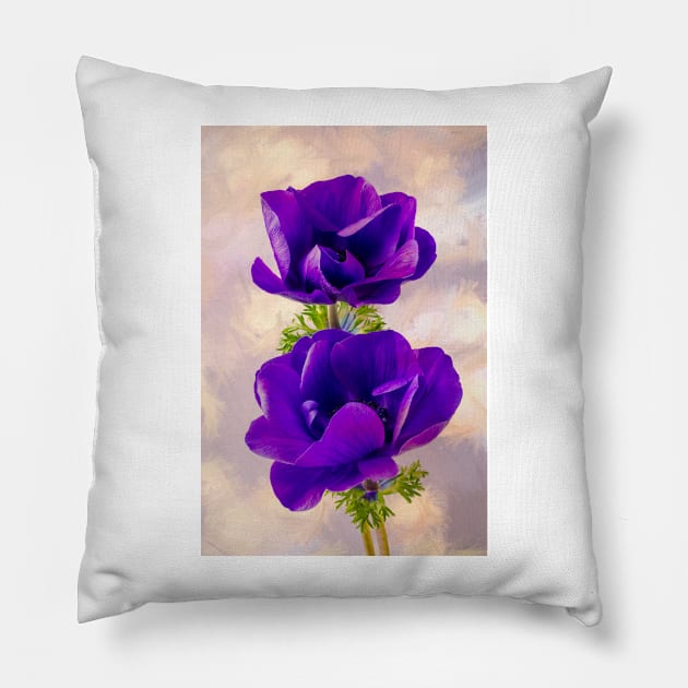 Textured Blue Anemone Pillow by photogarry