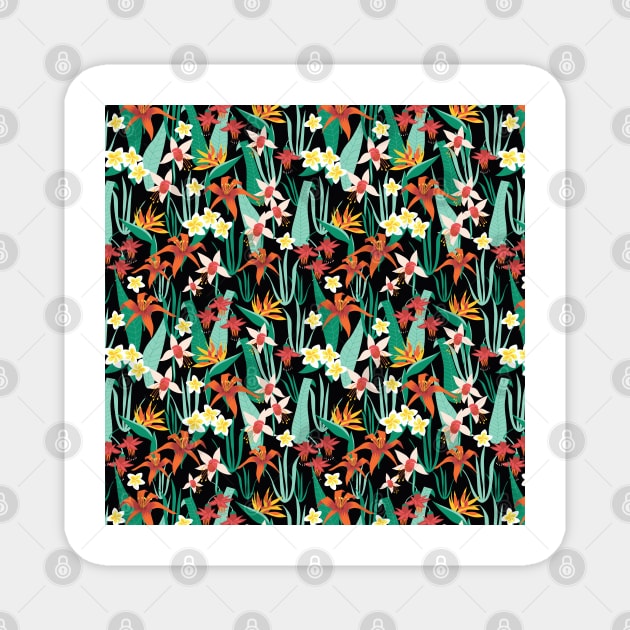 Tropical Flowers Black Magnet by Sandra Hutter Designs