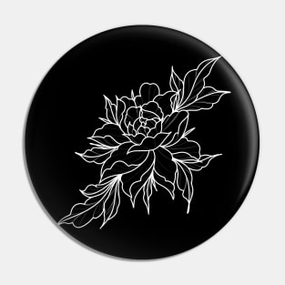 White Peony Lineart Pin