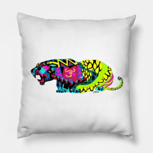 wild giant chinese tiger ecopop in mayan patterns art Pillow