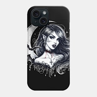 Moon and vampire girl Phone Case