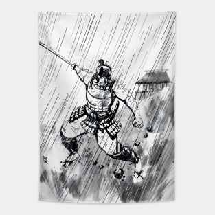 Samurai in the Rain Tapestry