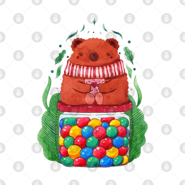 Bear candies jar watercolor by Shoosh