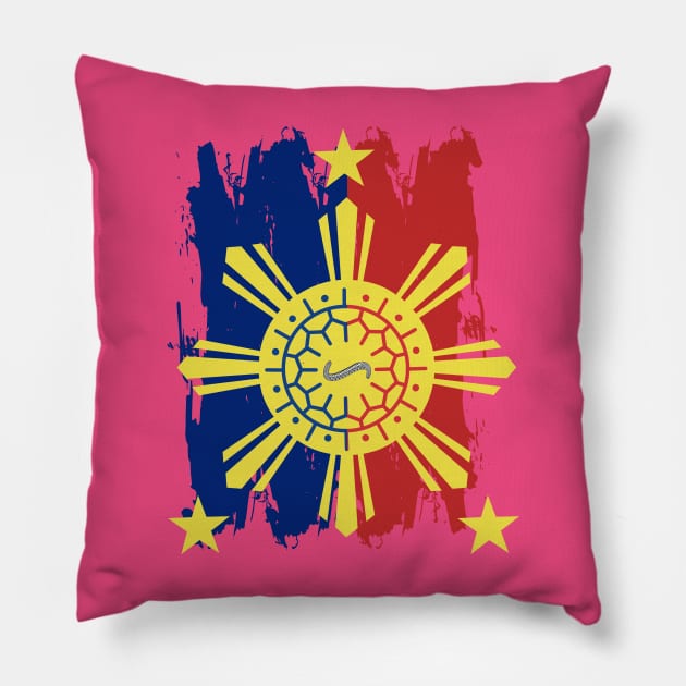 Philippine Flag / 3 Stars & Sun / Baybayin - HA Pillow by Pirma Pinas