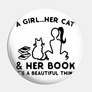 A Girl Her Cat & Her Book Pin