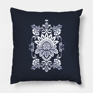 White and Blue Damask Pillow