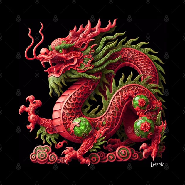 zodiac wood green jade dragon ecopop asian beast kaiju art in red by jorge_lebeau