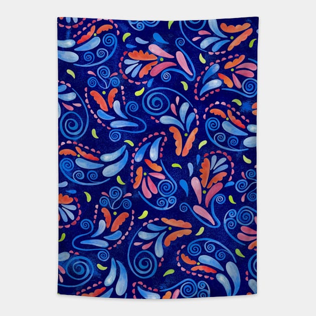 Multicolored Watercolor Paisley Florals Tapestry by ToiledeLina