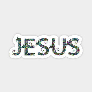 (FOR LIGHT COLOURS) Jesus His name colourful Mosaic style Christian design T-Shirt Magnet