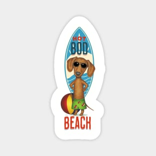 funny cute swimming doxie dog with  Hot Bod on beach dachshund dog Magnet