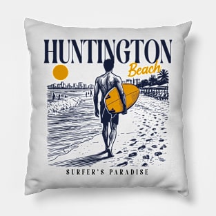 Vintage Surfing Huntington Beach, California // Retro Surfer Sketch // Surfer's Paradise Pillow