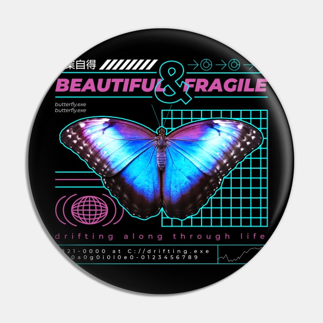 Vaporwave Butterfly Pin by Hmus