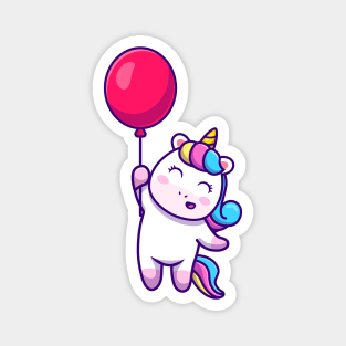 Cute Unicorn Floating With Balloon Magnet