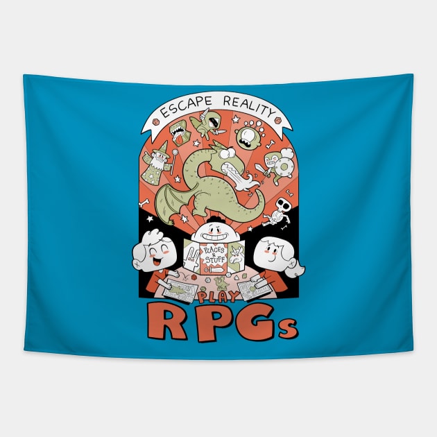 Escape reality, play RPGs! Tapestry by Queenmob