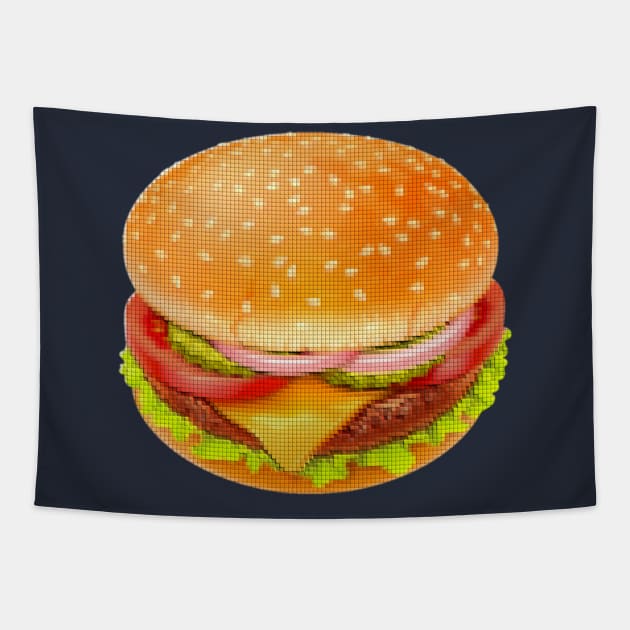 Hamburger Cheeseburger Pixel Art Cartoon Tapestry by oggi0