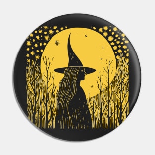 Linocut Witch Pin