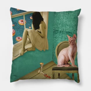 Girl and Sphynx Cat Pillow