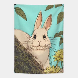 Florida White Beautiful Rabbit Bunny in the Woods Tapestry