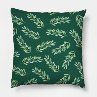 Olive branch pattern in turquoise green background Pillow