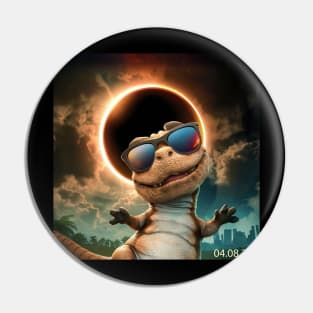 total solar eclipse 2024 dinosaur wearing glasses Pin