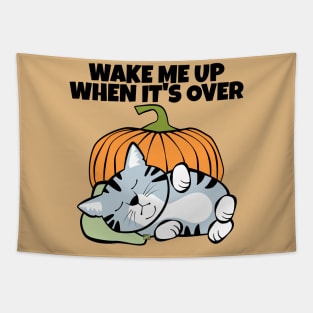 Wake Me When It's Over Halloween Cat Tapestry