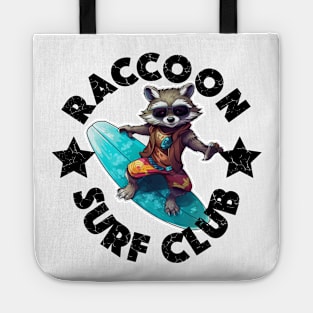 Raccoon Surfing - Surf Club (Black Lettering) Tote