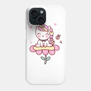 Cute Unicorn cartoon on flower with bee kawaii animal Phone Case