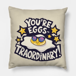 You're Eggstraordinary–Cute Smiling Egg with Glasses and Stars Pillow