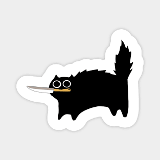 Danger Kitty Funny Black Cat With Knife Magnet