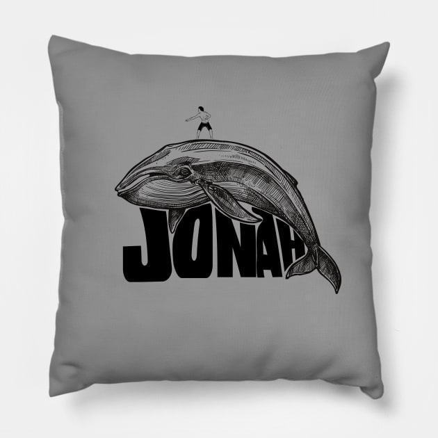 Jonah surfing a whale, funny meme black text Pillow by Selah Shop