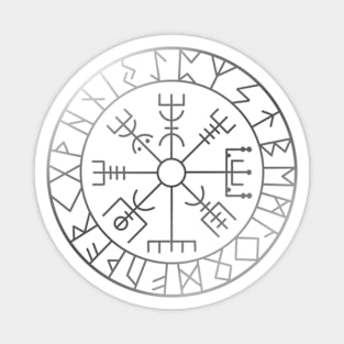 Vikings Vegvisir, Protection runes and compass in silver Magnet