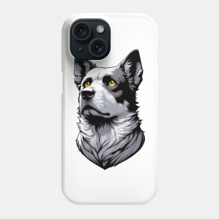 Stunning and Cool Australian Cattle Dog Monochrome and Gold Portrait for Father's Day Phone Case