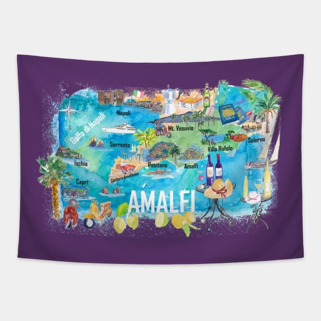 Amalfi_Illustrated_Travel_Map_With_RoadsM Tapestry by artshop77