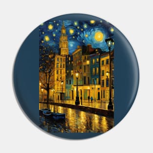 Beautiful city in Vincent van Gogh starry night style Pin