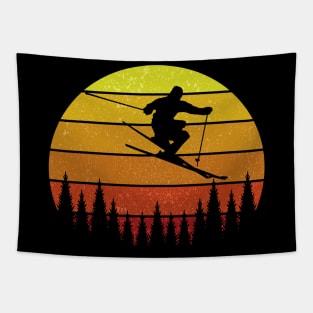 Skiing Gift For Skiers Retro Vintage Sunset Tapestry