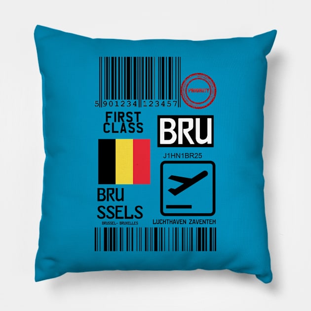 Brussels travel tag Pillow by Travellers