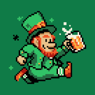 Leprechaun St Patricks Day Green Shirt Pixel Art Gamer Shirt T-Shirt