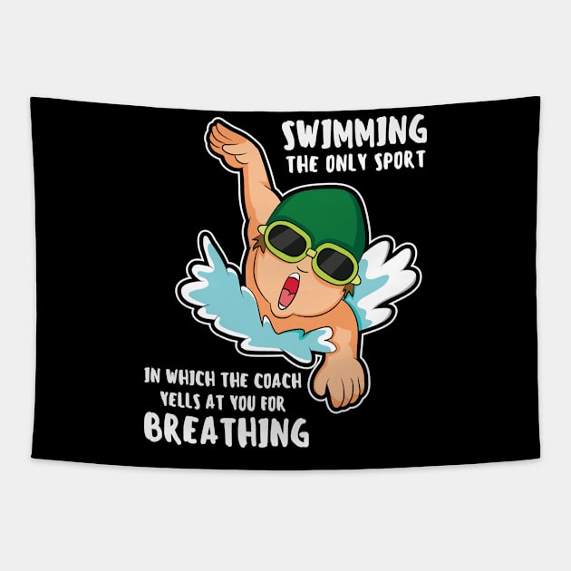 Funny Swimming Quote Swim Coach Gift Tapestry by petervanderwalk