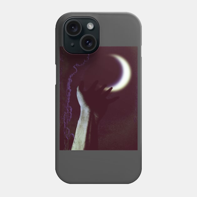 Digital collage and special processing. Hand pointing to the moon. Very beautiful. Low contrast, violet. Phone Case by 234TeeUser234